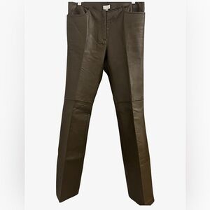 Women's Elegant olive Brown Leather Wide Leg Pants